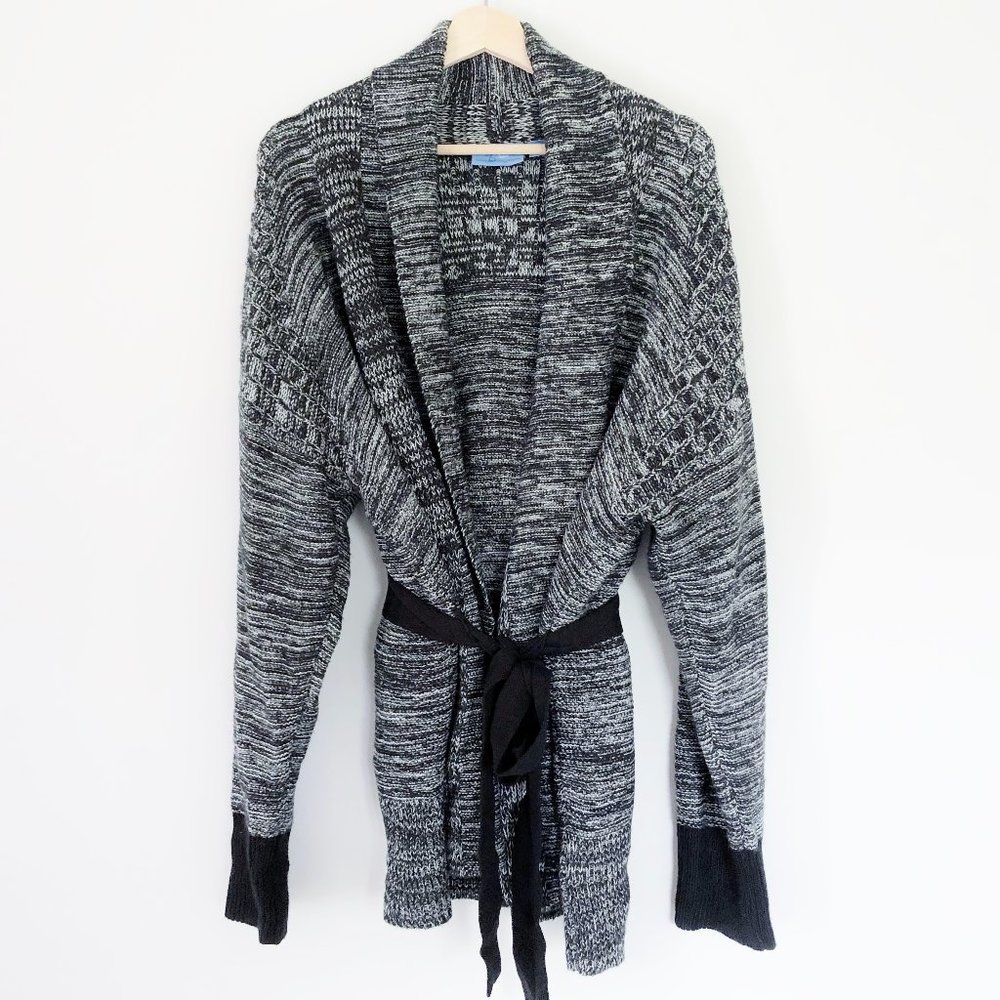 Marled Black & White Belted Cuddly Sweater